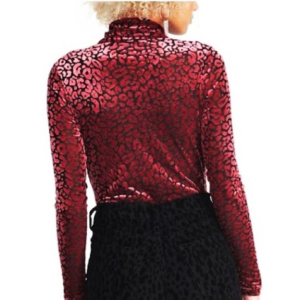 Rachel Rachel Roy Velvet Turtleneck Top Animal Print Size 0X Dark Pink NWT $59 - Picture 5 of 6
